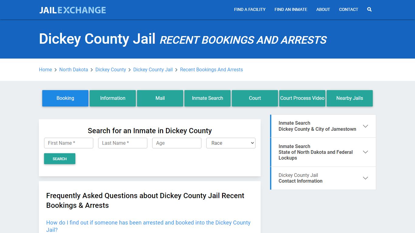 Dickey County Jail Recent Bookings And Arrests - Jail Exchange